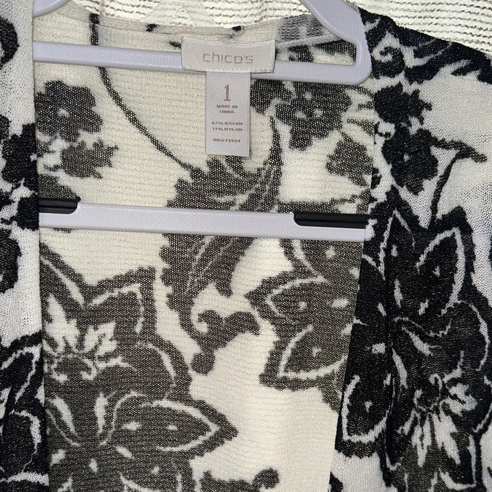Chico's Monochrome Floral Knit Cardigan - Picture 2 of 5